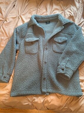 Cozy Blue/Green Sherpa Button-Up Jacket